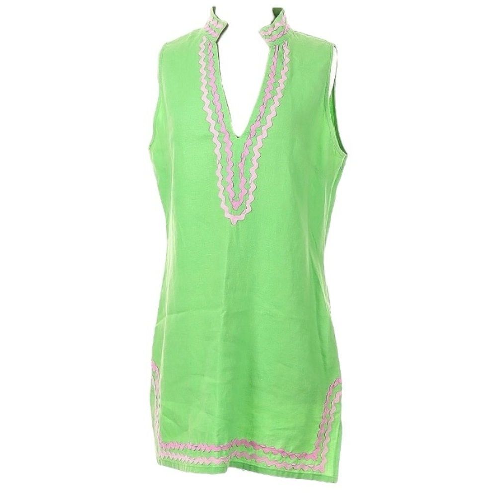 STS Sail To Sable Womens V Neck Ric Rac Dress Tunic Pink Green Size 3 Large